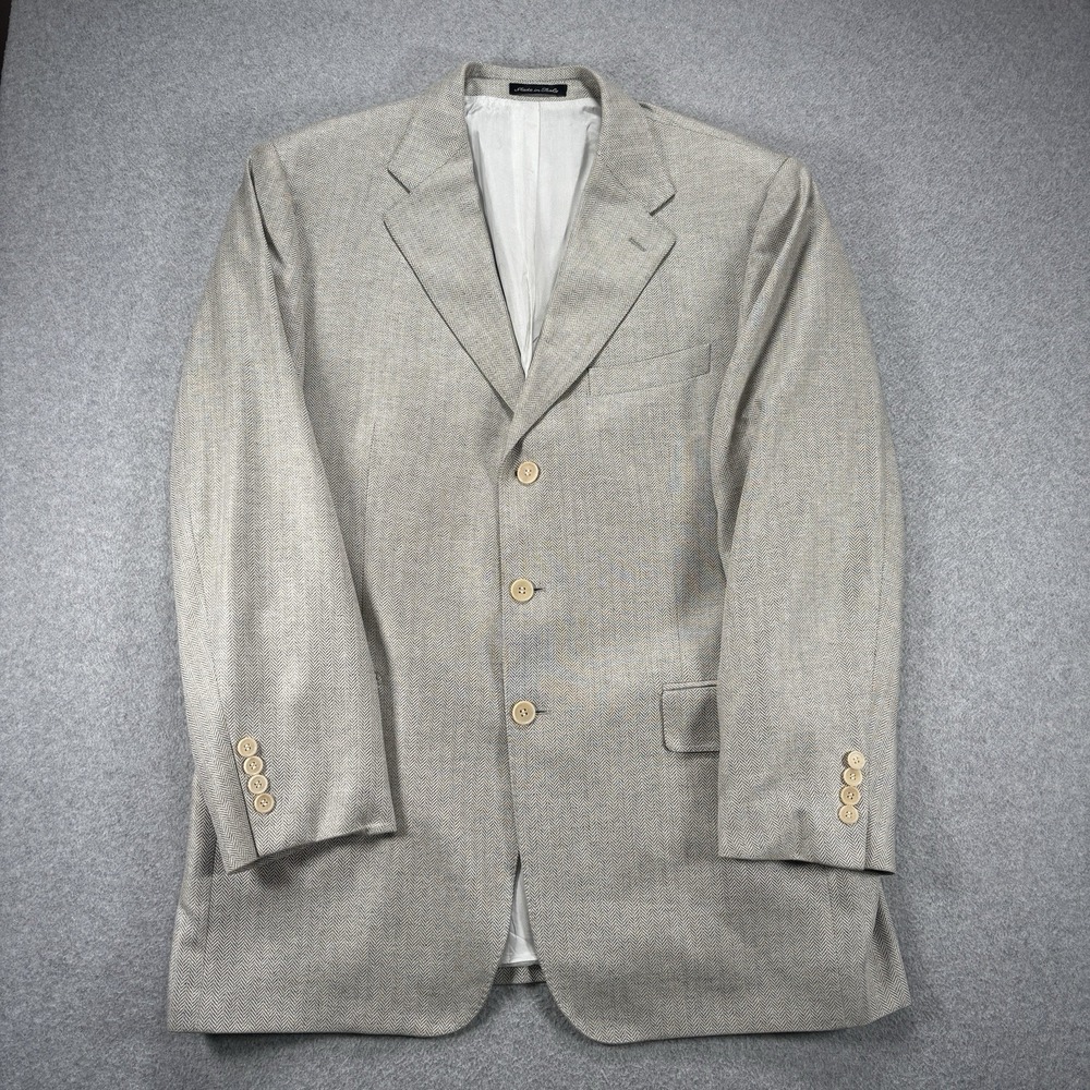 Salvatore Ferragamo 100% Silk Herringbone Blazer Sport Coat Size 54 IT 44R US